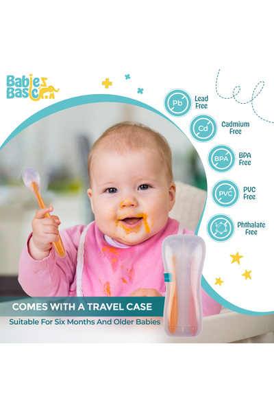 Babies Basic BabiesBasic Spoon Set with Travel Case, Set of 2, Suitable for 6M+ - Yellow & Blue