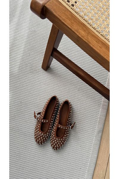 Eataly Shoes Balerini din piele intoarsa Disco cu puncte de piatra