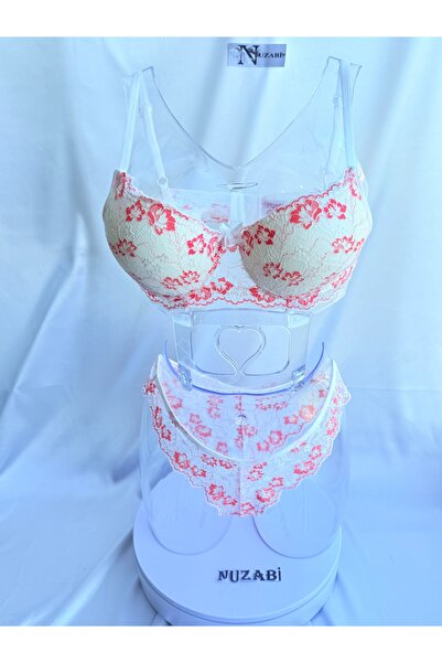 Nuzabi Σετ σουτιέν Anabel Λευκό Ροζ Floral με ενίσχυση και μπανέλες