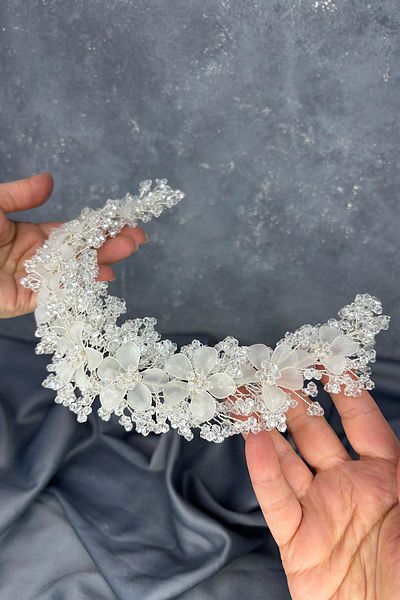Hayalperest boncuk Transparent Nileda Crystal Beaded Bridal Henna Crown Hair Accessory