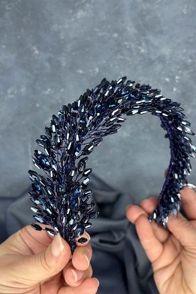 Hayalperest boncuk Navy Blue Salba Bridal Henna Crown and Hair Turban Accessory