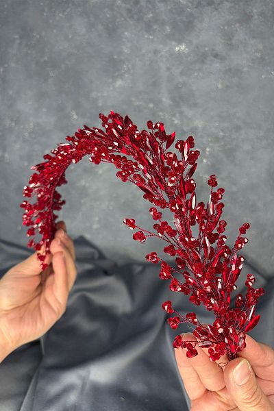 Hayalperest boncuk Burgundy Hera Crystal Beaded Bridal Henna Crown Hair and Turban Accessory