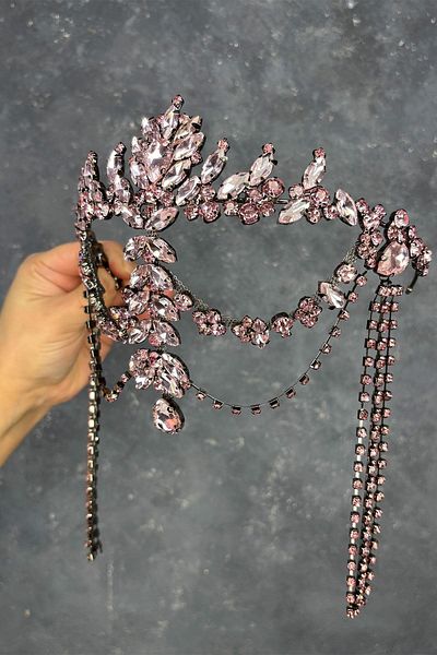 Hayalperest boncuk Pink Dangle Forehead Almeda Bridal Henna Crown