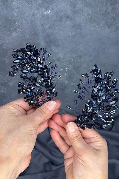 Hayalperest boncuk Navy Blue Selis Double Sided Bridal Henna Crown Hair Accessory