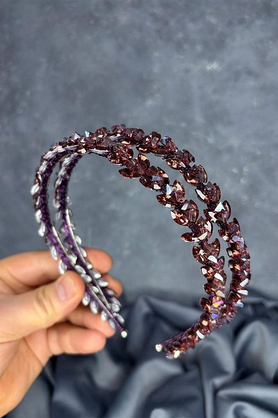 Hayalperest boncuk Plum Double Row Stone Lea Bridal Hair Accessory Bridal Henna Crown