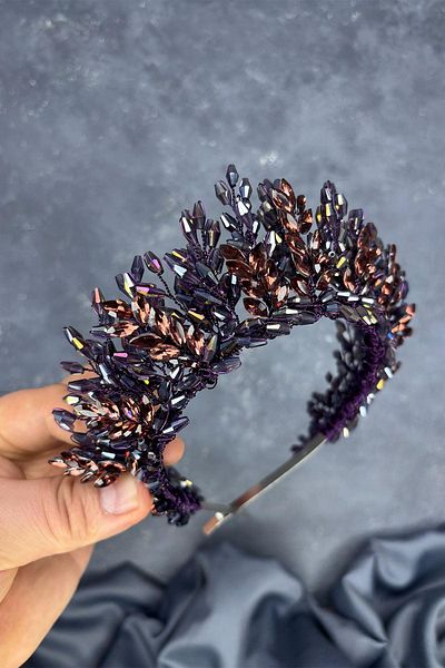 Hayalperest boncuk Plum Elisa Design Beaded Bridal Henna Crown Hair Accessory
