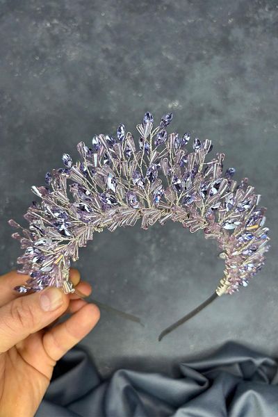 Hayalperest boncuk Lila Maria Intensely Embroidered Crystal Bridal Henna Crown Hair Accessory