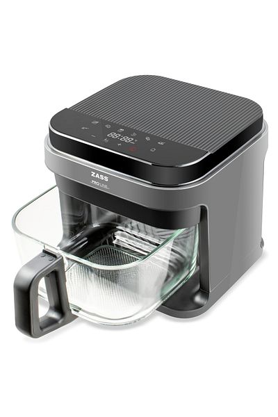 Zass Zaf 09 Hot Air Fryer, 5.5l Capacity, Tempered Glass Basket, Digital Control, Anthracite Grey