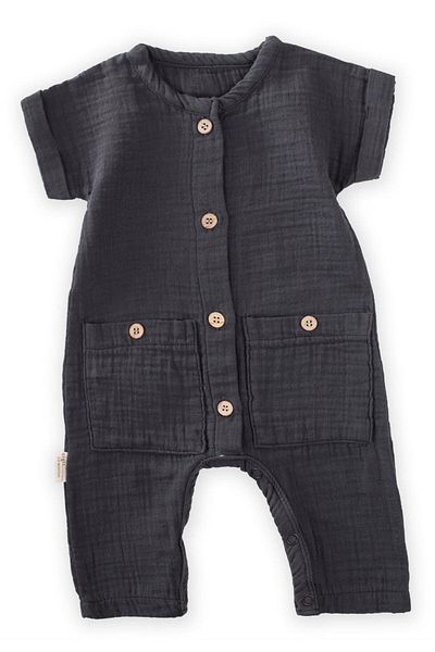 Cigit Pocketed Muslin Jumpsuit Age 0-3 Anthracite