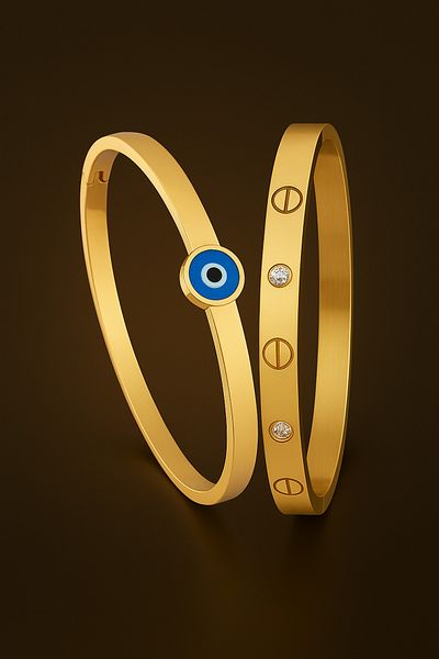 pullmarkt Set of 2 Bracelets - Evil Eye Handcuff Bracelet and Stone Handcuff Bracelet Ser