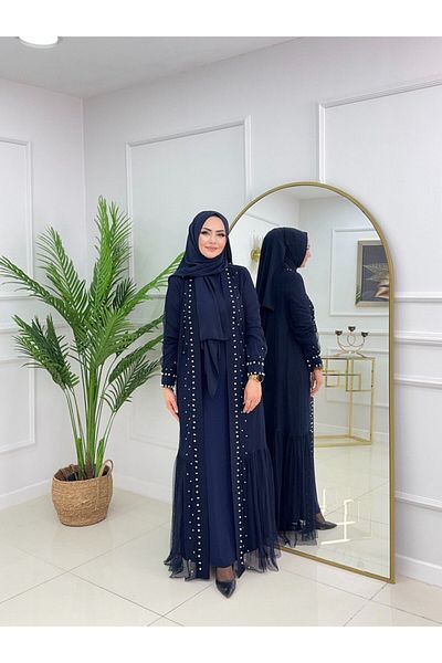 VALENS BOUTİQUE Γυναικείο Σετ Hijab Abaya, Μακρυμάνικο Φόρεμα και Τούλι Abaya