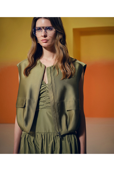 İpekyol Vest with Pocket Flap with Shiny Texture