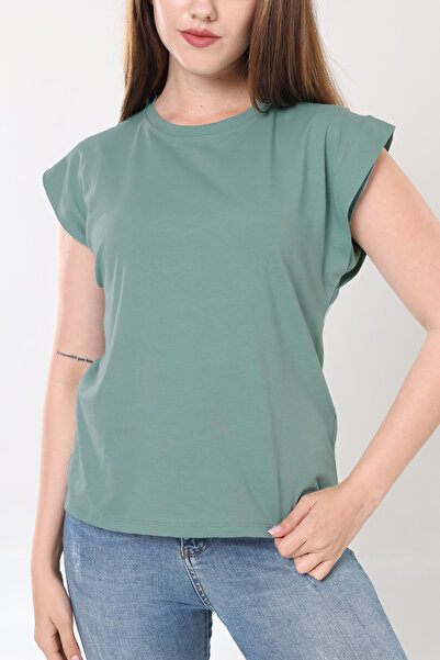 Tight Lady Tricou cu mânecă scurtă, 100% bumbac Çağla, cu aspect de vată verde
