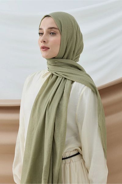 AMİNENESİL Aminenesil Moda Cashmere Thin Cotton Shawl Tea Green Color