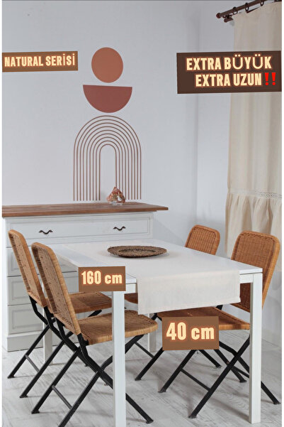 ÇIQRIK HOME Natural Vintage Organik Keten Runner Ranır 40x160 Cm- Extra Büyük