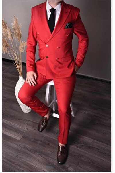 MASSARO Kruvaze Slim Fit Takım Elbise (mendilli Kravat & Yaka Çiçeği Hediyeli)