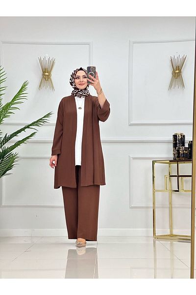 VALENS BOUTİQUE Γυναικείο Σετ Hijab 3 τεμαχίων Μπουφάν & Παντελόνι & Μηδενικό Μανίκι Εσωτερικό