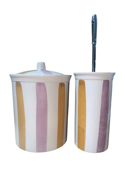 RED SERAMİK Red Ceramic Dara Collection Trash Can and Toilet Brush Holder Bathroom Set Retro