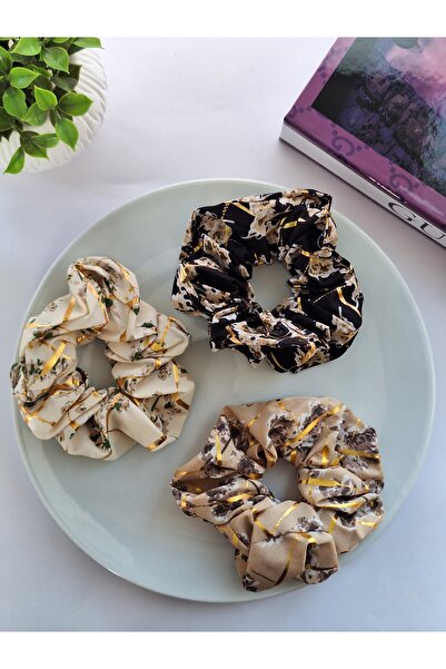 REBORN DESIGN Yaldızlı ve Çiçek Desenli Vizon Renk Simit Toka