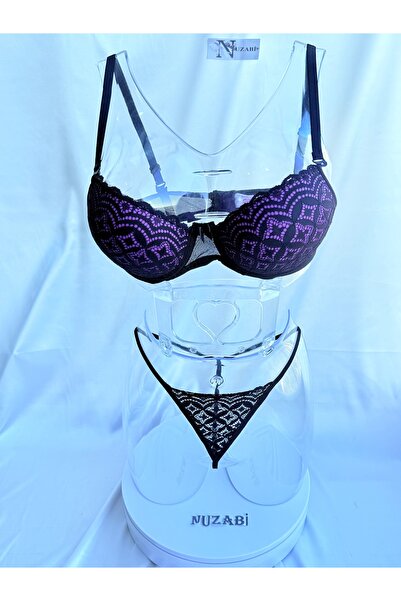 Nuzabi Σετ σουτιέν Isabel Black Purple με ενίσχυση και δαντέλα