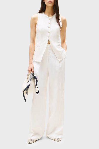 Tommy Hilfiger Linen Blended Relaxed Fit High Waist Wide Leg Fabric Pants Pants Ww0Ww