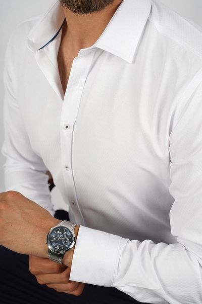 Etikmen White Diamond Pattern Slimfit Men's Shirt with Gift Box