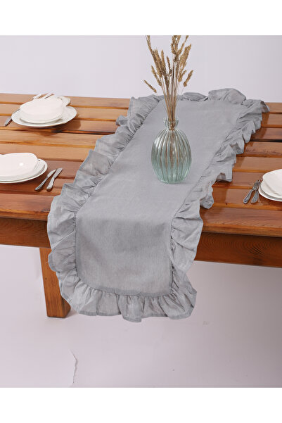 ÇIQRIK HOME Natural Fırfırlı Vintage Gri Runner Ranır 40x110 Cm V1