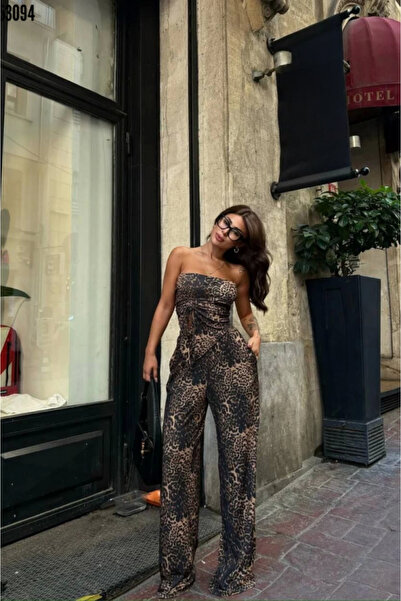 modaserdem Leopard Patterned Front Tie Blouse Trousers Double Set