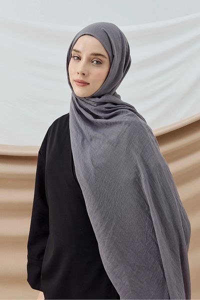 AMİNENESİL Aminenesil Moda Cashmere Thin Cotton Shawl Dark Gray Color