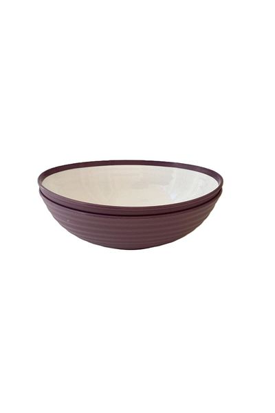 HOBBY LİFE Vera 2-Piece Oval Presentation Bowl - Plastic Salad and Fruit, 1.6 Lt & Purple