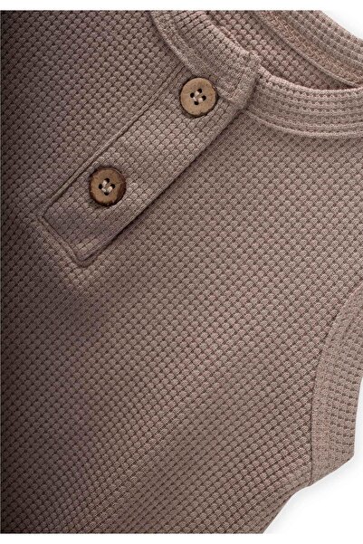 Cigit 0-3 Years Nerz Colored Waffle Patted Bodysuit