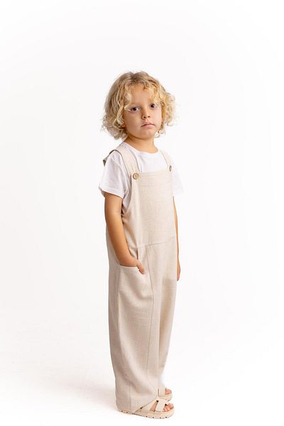 Cigit Wide Leg Linen Salopet 2-7 Years Natural
