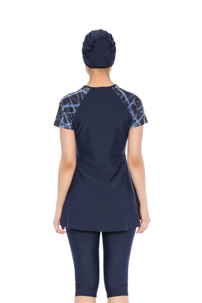 İKSUN Women's Short Sleeve Semi-Covered Hijab Swimsuit with Tights Bonnet Suit Short Arm Swimsuit