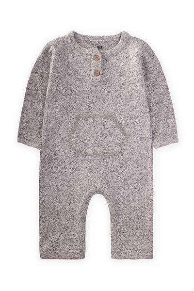 Cigit 0-3 Years Gray Melange Kangaroo Pocket Jumpsuit