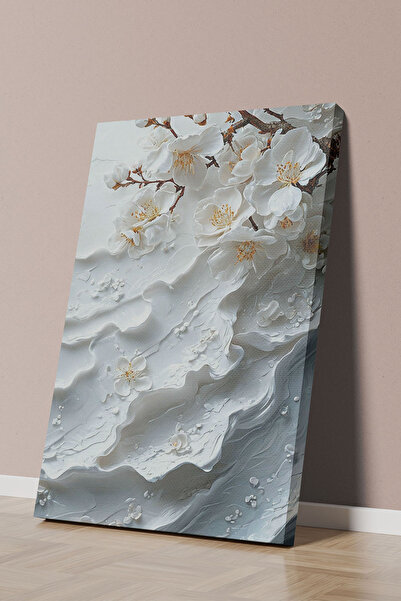 Store Bembeyaz Bahar Çiçeklerinin Zarafeti Premium Kanvas Tablo