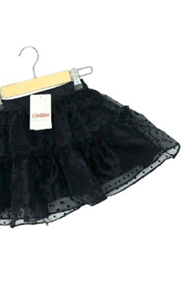 Çikoby Дівчача спідниця з гумкою на талії, в горошок, з воланами, чорна