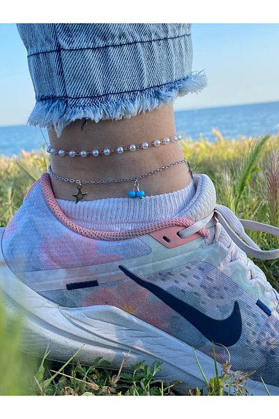 kurukafagift Anklet Steel Star Binary Model Beaded Pearl Model