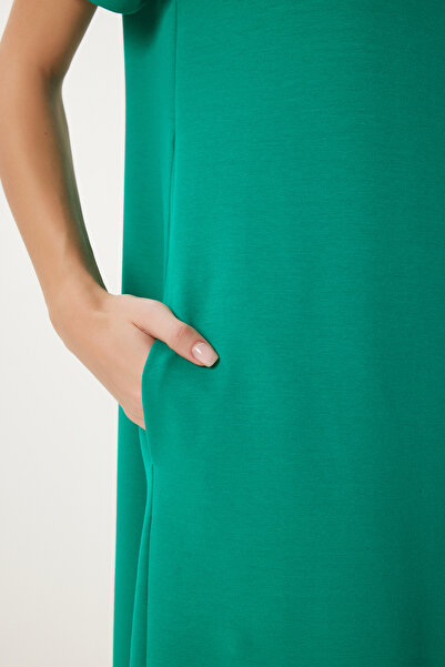 Lovelyİstanbul Καλοκαιρινό Πλεκτό Φόρεμα Α γραμμής ΣΚΟΥΡΟ ΠΡΑΣΙΝΟ LUB0005