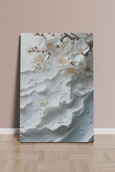 Store Bembeyaz Bahar Çiçeklerinin Zarafeti Premium Kanvas Tablo