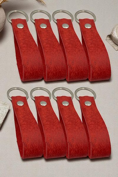 pepuza 8 Pack Genuine Leather Root Series Keychain Red