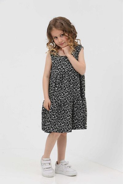 KİDSPİTİRCİK Girl's Black Strapted French Fabric Dress