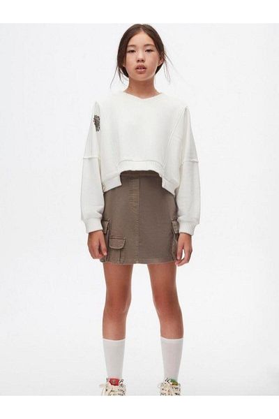 Zekids Girl's Cotton Elastic Waist Antique Skirt with Cargo Pockets
