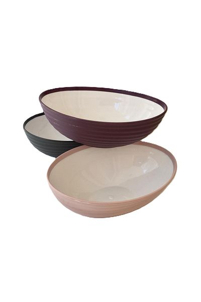 HOBBY LİFE 3-Piece Vera Oval, Plastic Salad and Fruit Presentation Bowl 1.6 Lt & Cool Gray*Pink*Purple