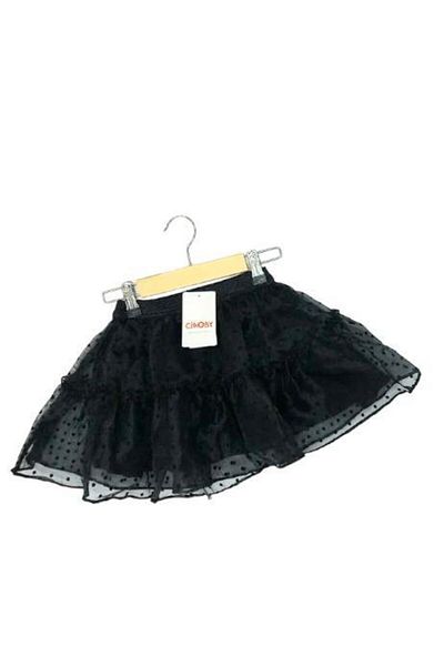 Çikoby Girl's Elastic Waist Polka Dot Waist Elastic Ruffled Tutu Black Skirt