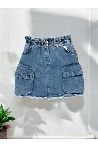 Zekids Fata - Fusta din denim cu buzunar cargo