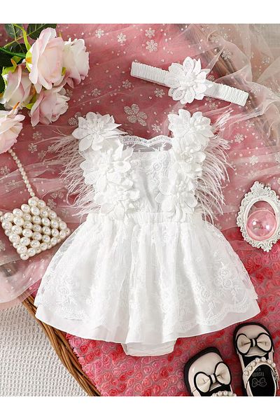 nannie Camelia Floral White Dress For Girls - 18-24 Months