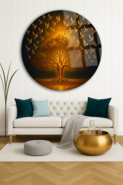 TAULART ZLATNA AGA I PTICE MODERNA SLIKA NELOMILO LUKSUZNO STAKLO SLIKA OKRUG...