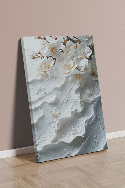 Store Bembeyaz Bahar Çiçeklerinin Zarafeti Premium Kanvas Tablo