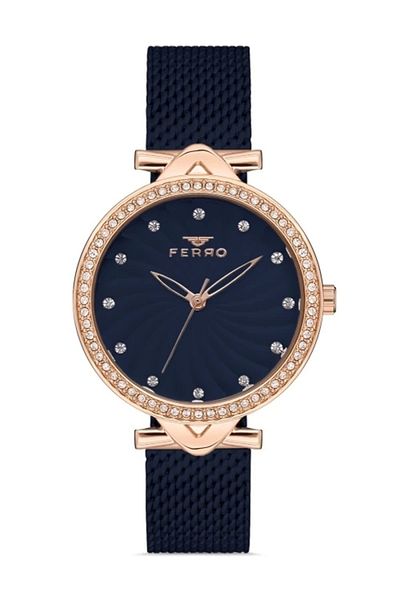 FERRO Navy Blue Straw Cord Women's Wristwatch F2665C-T