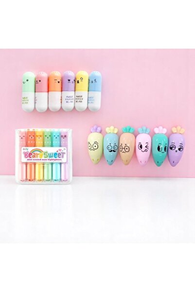 NaSaDAN 3’lü Mini Fosforlu Kalem Seti – Sevimli Kapsül, Havuç ve Ayıcık Tasarımlı Pastel Kalemler